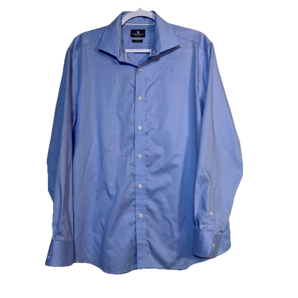 Psycho Bunny Shirt Large 17.5‎ 34/35 LS Button Up Modern Fit Stretch Blue Flower